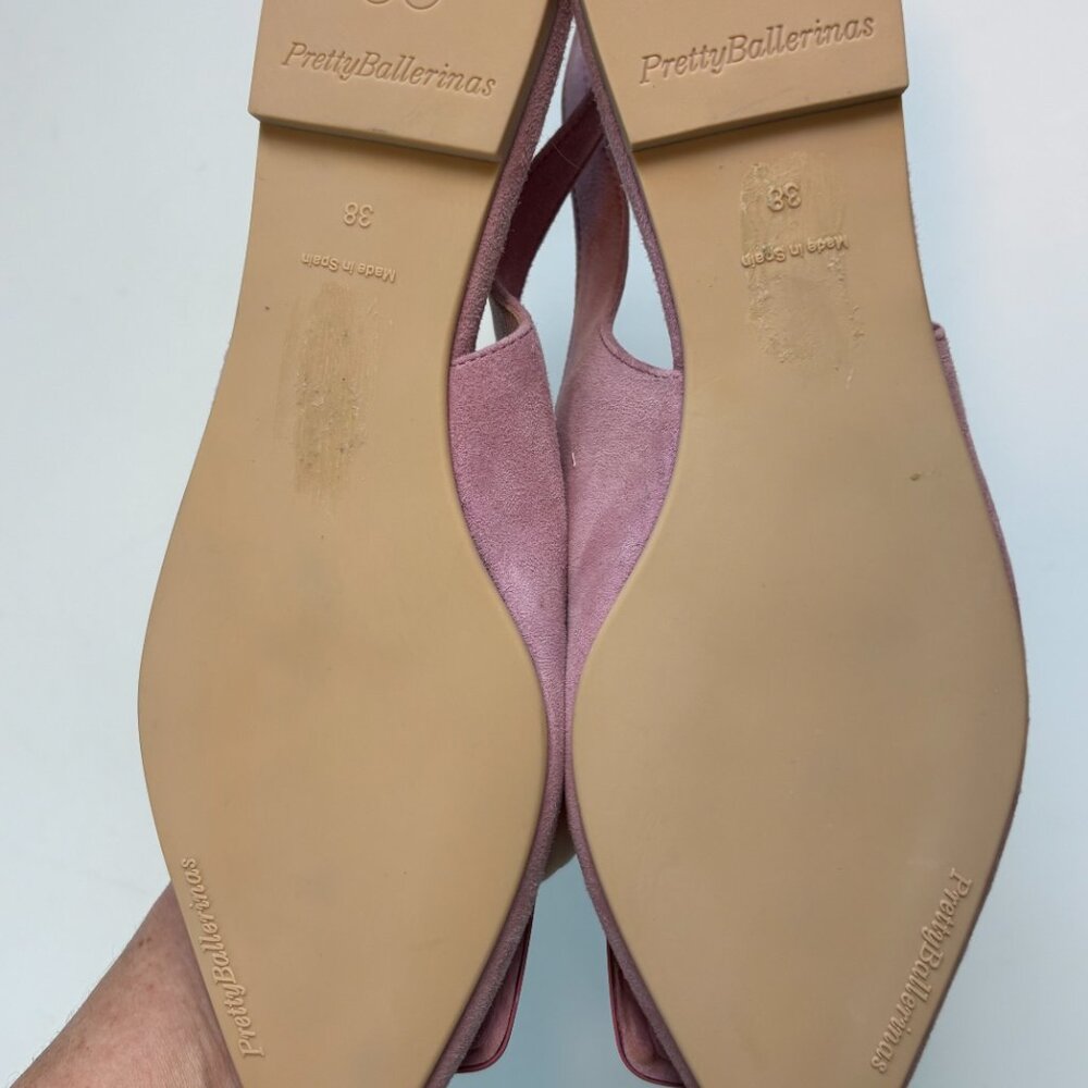 Pretty Ballerinas Suede‎ Slingback Flats 38 Pink Buckle Pointed Toe Spain - Picture 5 of 7